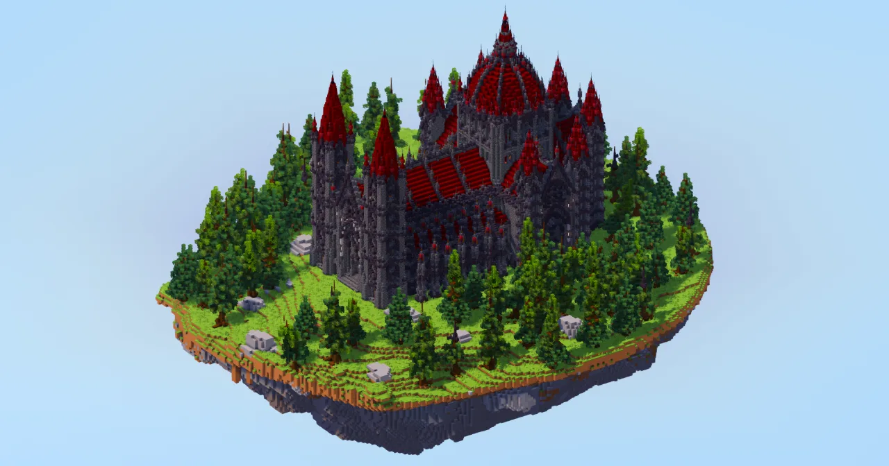 Dark Red Gothic Cathedral on Floating Island — Minecraft Build by LeonisBuilds