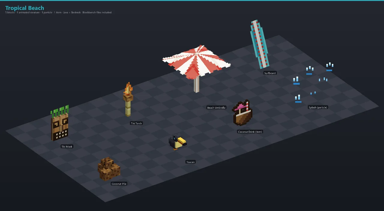 Tropical Beach Asset Download [Java + Bedrock + Blockbench] — Minecraft Resource Pack by ScorpionTeam