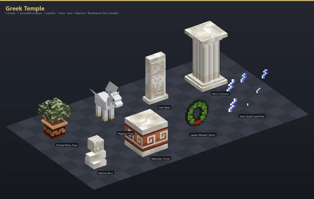 Greek Temple Asset Download [Java + Bedrock + Blockbench] — Minecraft Resource Pack by ScorpionTeam