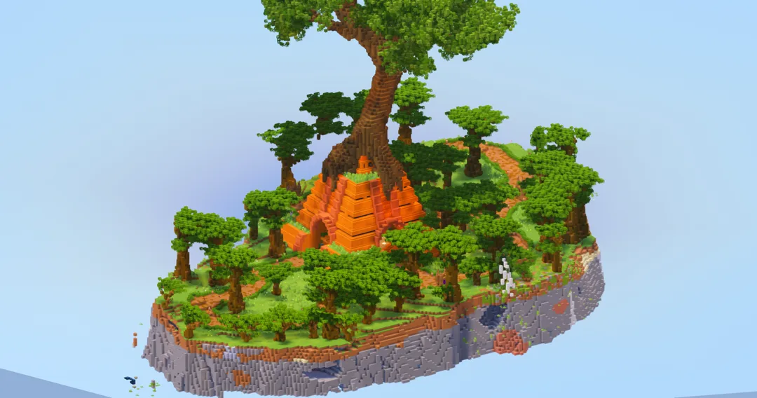 Floating Island with Orange Mayan Temple, Server Spawn with Portals — Minecraft Build by LeonisBuilds