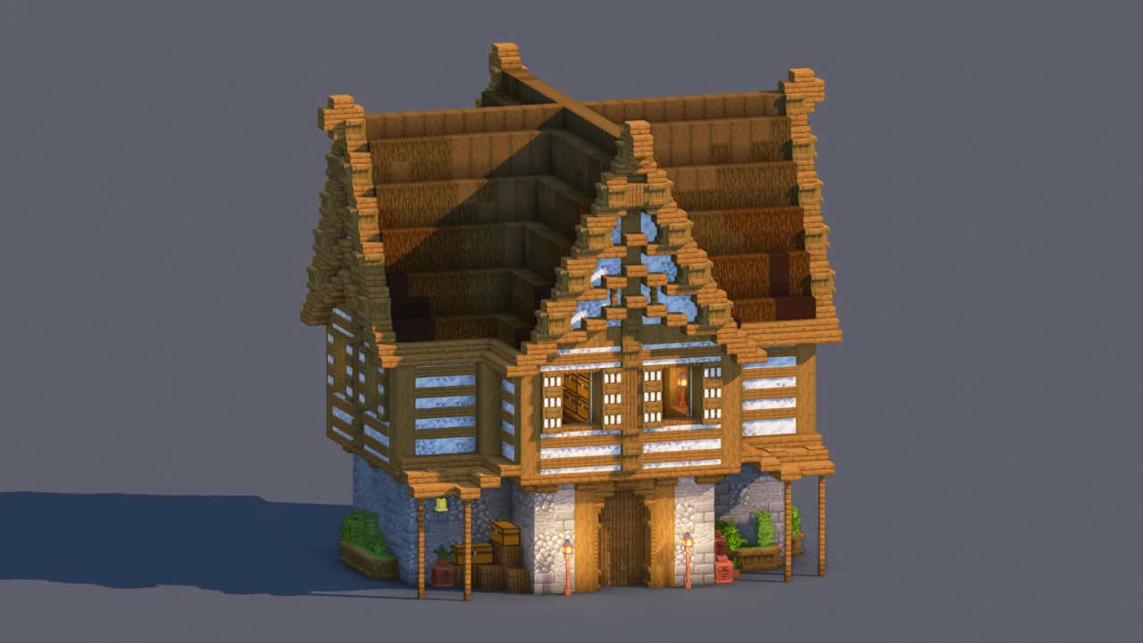 Minecraft Medieval House | Fully Decorated Interior | Survival House Download | Dark Oak Edition — Minecraft Build by RaekonBuilds