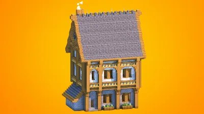 Tall Medieval Townhouse with Crested Roof | Fully Furnished Interior — Minecraft Build by RaekonBuilds