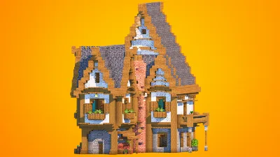 Tall Fantasy Medieval House with Chimney & Balcony | Fully Furnished — Minecraft Build by RaekonBuilds