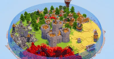 Four Biomes City Fully Built 250x250 Blocks Map, Nether, Wheat Field, Medieval Village, Ruined and Dark Biome with statues and a Church, Big Medieval Castle — Minecraft Build by LeonisBuilds
