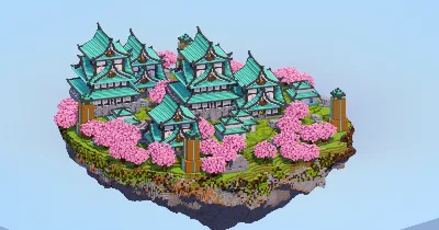 Japanese Floating Island Dark Copper Castles — Minecraft Build by LeonisBuilds