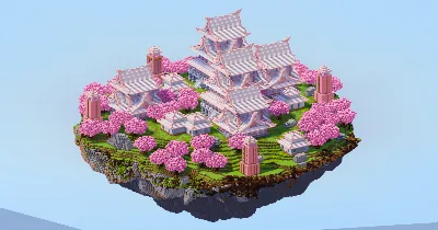 White and Cherry Japanese Floating Island — Minecraft Build by LeonisBuilds