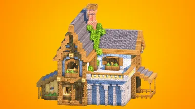 Medieval House with Open Terrace & Chimney | Fully Furnished — Minecraft Build by RaekonBuilds