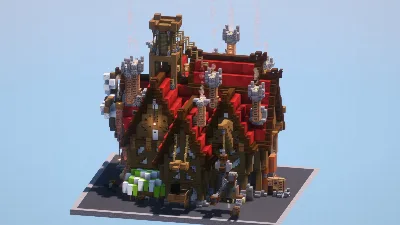 Steampunk Medieval Red House 2 — Minecraft Build by LeonisBuilds