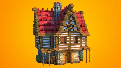 Medieval Cinnabar Roof House | Fully Furnished Interior — Minecraft Build by RaekonBuilds
