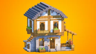 Compact Medieval House with Balcony & Side Porch | Fully Furnished — Minecraft Build by RaekonBuilds