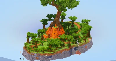 Floating Island with Orange Mayan Temple, Server Spawn with Portals — Minecraft Build by LeonisBuilds