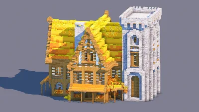 Autumn Medieval House with Stone Tower | Fully Furnished Interior — Minecraft Build by RaekonBuilds